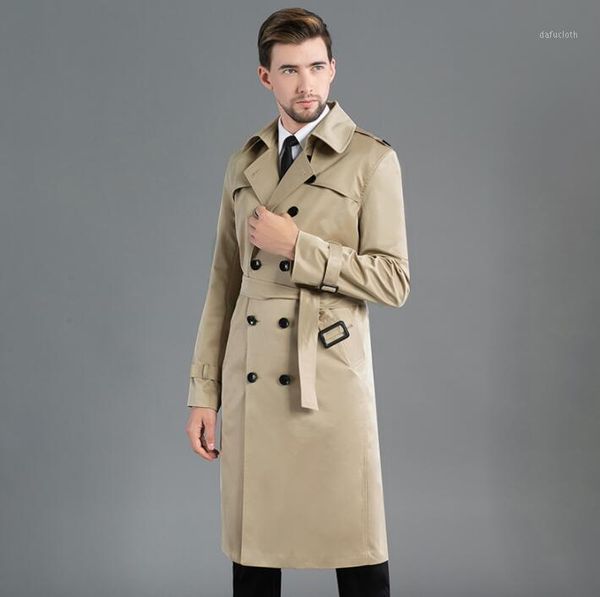 

mens trench coats man double breasted long coat men clothes slim fit overcoat long sleeve 2020 spring new designer khaki black1, Tan;black