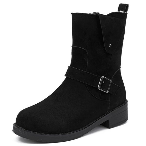 

ladies fashion 2021 new mid-cut riding boots casual large women's shoes i69z, Black