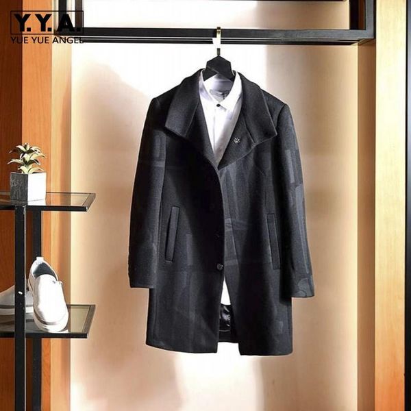 

осенние мужские мужчины черное повседневное пальто среднего длинного бизнеса шерстяной шерстяной пальто бренда лацкан в полном рукаве формал, Black
