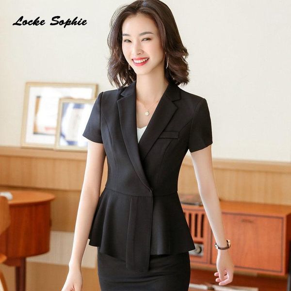 

1pcs women plus size blazers coats 2020 summer cotton blend splicing ruffles irregular small jackets ladies skinny blazers suits1, White;black