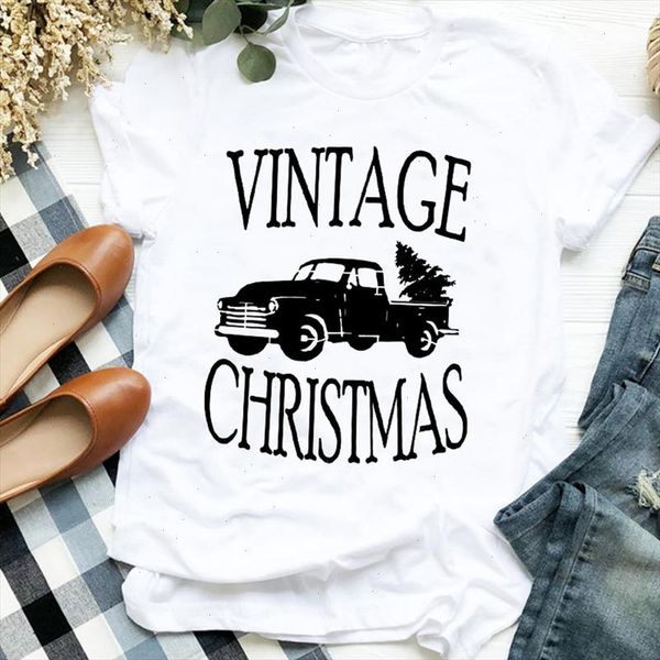 

women lady truck letter cartoon print printing merry christmas womens clothes shirt t tee for tshirt female graphic t shirt, White