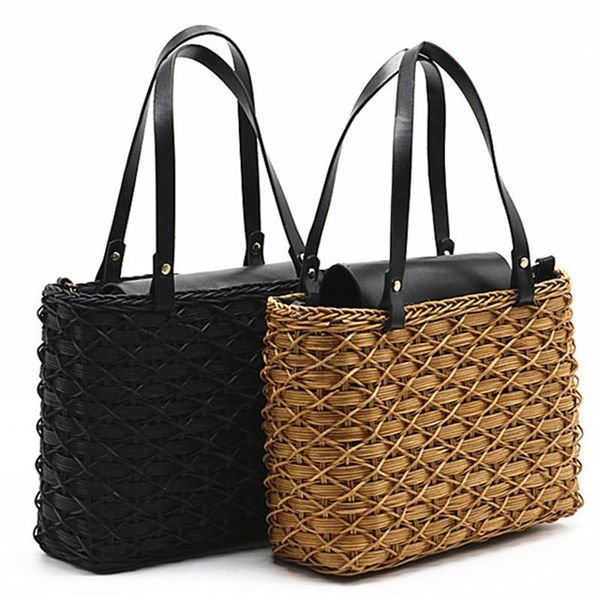 

new black camel straw bag natural rattan shoulder bag beach handbags weaving handmade crossbody l152
