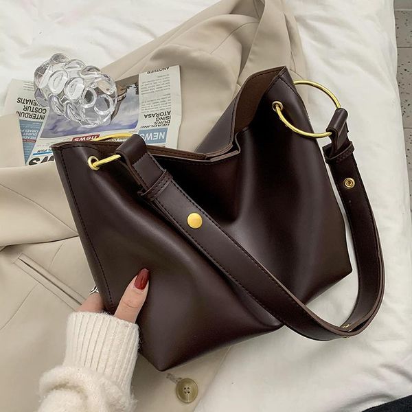 

retro simple solid color pu leather crossbody bag for women 2021 shoulder brand designer ladies luxury casual bucket bag handbag