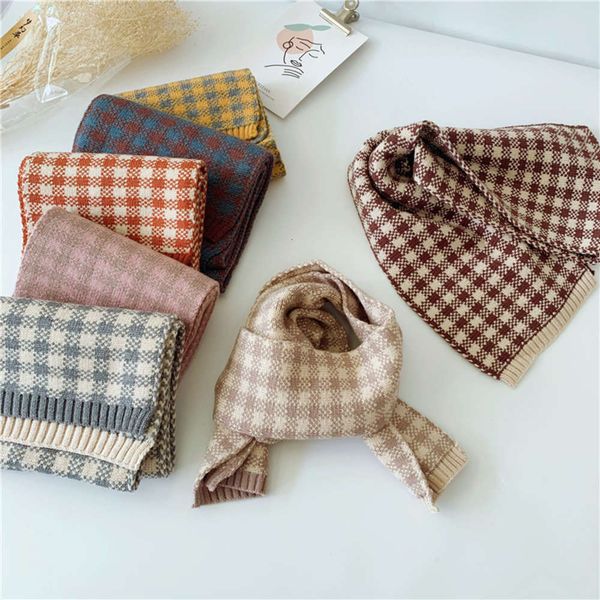 

children's south plaid korea's knitting same scarf autumn winter boys' and girls' warm wool neckyytm, Red;brown