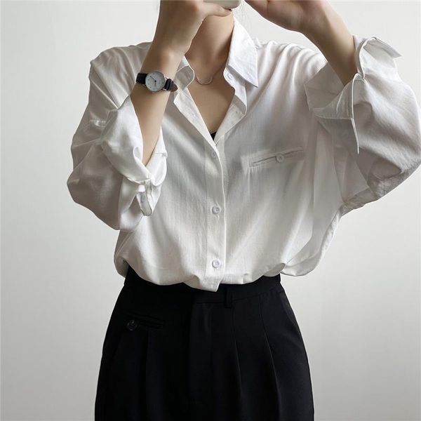 

women's blouses & shirts lmq white blouse women long sleeve oversized formal shirt autumn lapel ladies streetwear japanese casual
