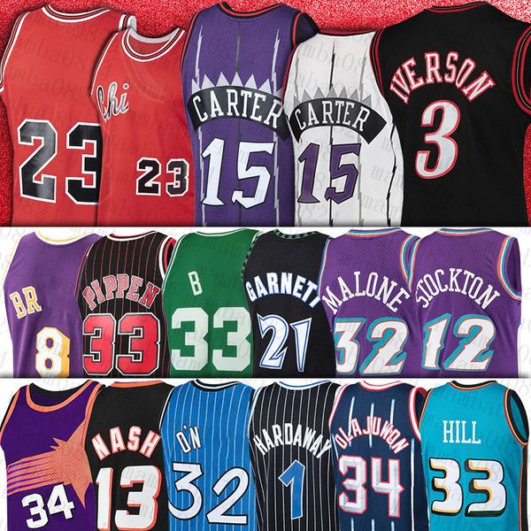 Iverson Vince 15 Carter Basketball Maglie 3 Allen 1986 1995 Retro Ness John Karl Stockton Malone Charles Nash Barkley Tracy Hardaway Mcgrady Garnett