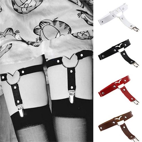 

women's elasticity heart faux leather tight suspender punk garter belts, Black;white