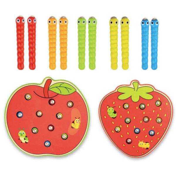 

catch worm game magnetic wooden for children 3d puzzle early childhood educational toys color cognitive strawberry apple y200413