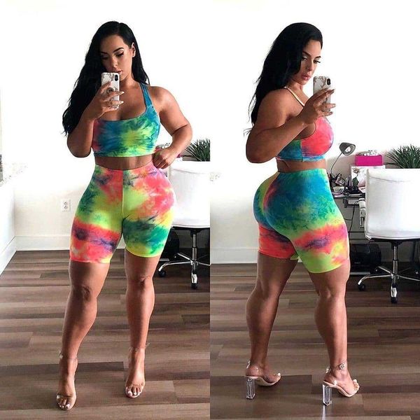 

women's summer vest shorts tie-dyed two-piece set women's summer sportswearvest sportswear shorts tie-dyed sportswear two-piece se, Gray