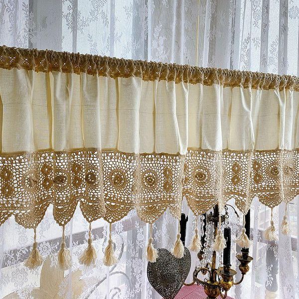 

curtain & drapes rusitc circle crochet tassel short kitchen cafe
