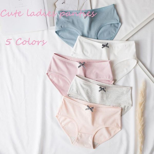 

panties women trendy lovely solid color cute bow underwear breathable briefs cotton crotch big yards middle waist panties1, Black;pink