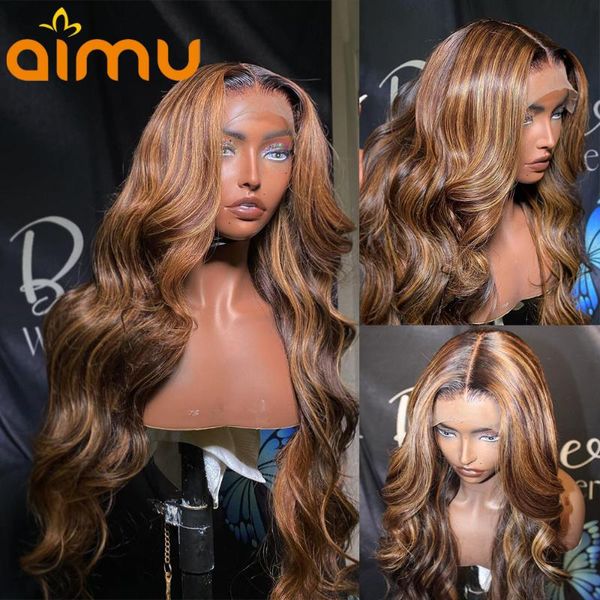 

lace wigs loose body wave highlight honey blonde human hair glueless deep part hd wig pre plucked bleached knots full remy, Black;brown