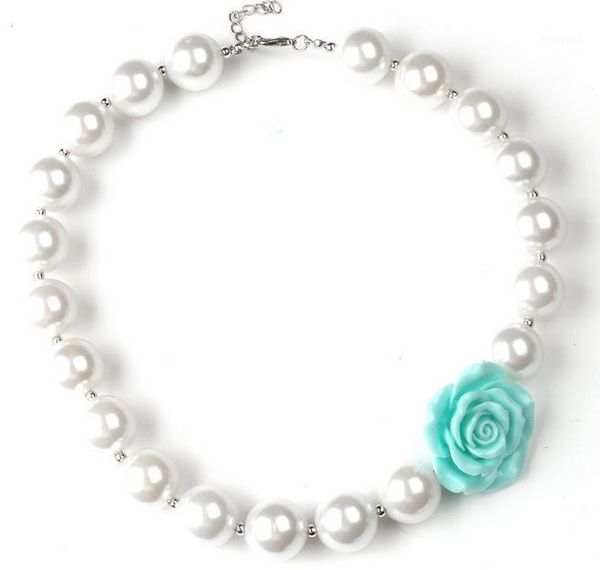 

chokers 12colors 42mm resin flower 16mm pure white pearl beads strand necklace kids girl birthday presents party dress up jewelry1, Golden;silver