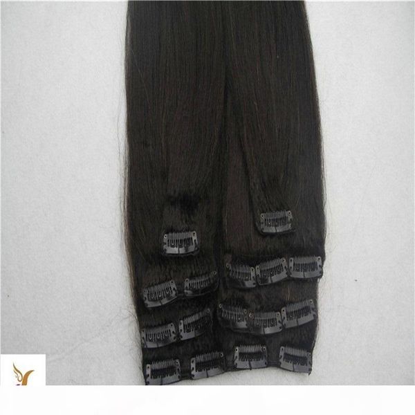 

mongolian unprocessed 7a straight hair weave remy hair clip in human hair extensions pure color full head 7pcs set 100g, Black;brown
