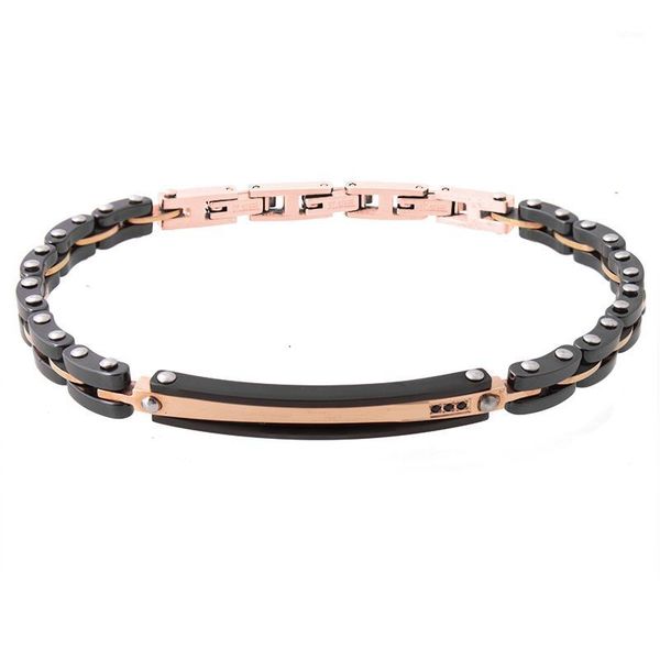 

runda fashion men wristband handmade black cz and ceramic bracelet with stainless steel links bracelet rose gold gift jewelry1