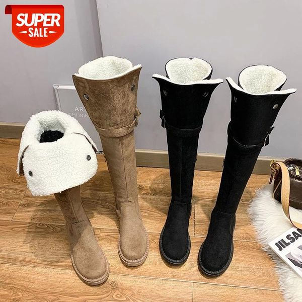 

lucyever short plush warm winter over the knee boots women fashion buckle platform long boots woman faux suede thick heels shoes #ge4m, Black