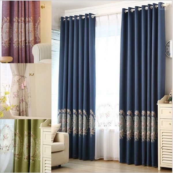

europe embroidered cotton linen luxury blackout curtain for living room bedroom window tulle curtain 4 color1