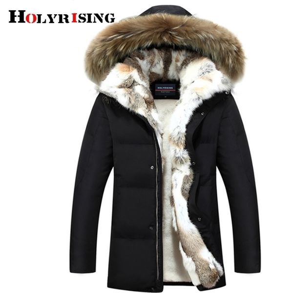 

holyrising men and women thick down jacket winter warm waterproof big raccoon fur collar fit -30 degrees s-5xl size 18640-5 201209, Black