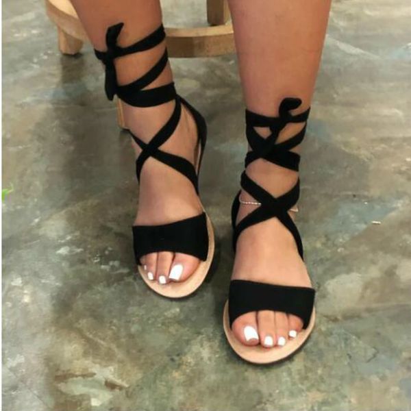 Kreuz Ankle Strap Frauen Sandalen Spitze Up Neue Mode Sexy Solide Flache mit Schuhe Frau Große Größe 41 Sommer Zapatos de Mujer 1018