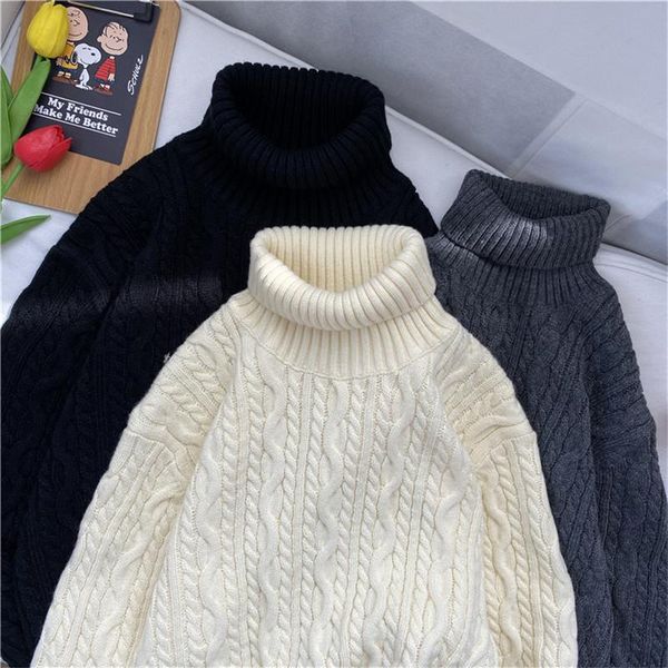 

men's sweaters autumn winter turtleneck solid color twist knitted pullovers male harajuku warm stretch casual man, White;black