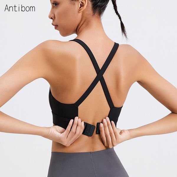 

gym clothing antibom sports bra women fitness cross back straps underwear breathable shockproof running vest solid crop yoga bar, White;black