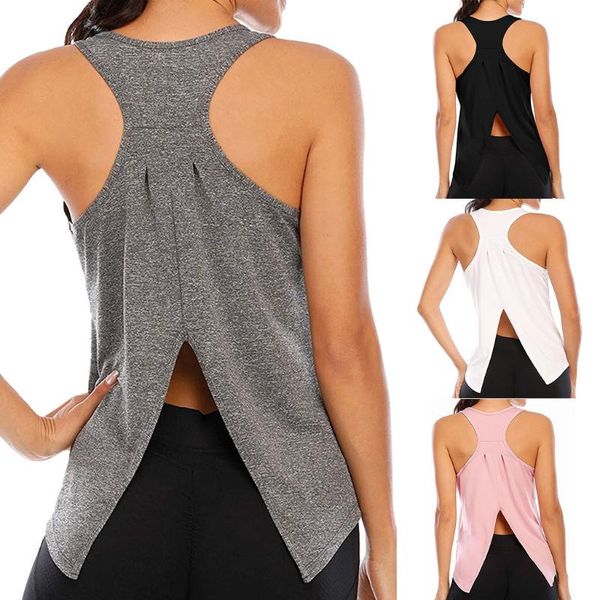 

trendy ladies cardigan breathable sports vest fashion women sports yoga fitness workout sleeveless cross t-shirt vest tank top, White;black