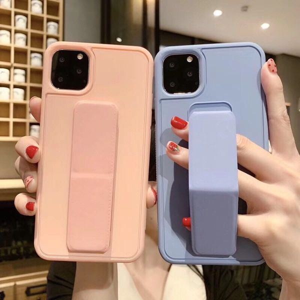 

wristband bracket phone case for iphone 12 11 pro 7 8 plus xs max xr x se2 with stander fundtion soft liquid silicone anti-fall