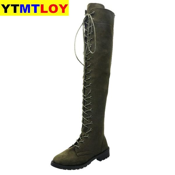 

ins lace-up thigh high boots women casual low heel over the knee boots 2020 crosstied size 34-43, Black