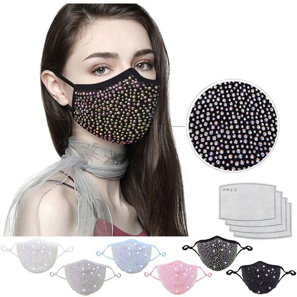 

reusable windproof fog haze diamond mask for women fashion printed washable skin care designer face cover