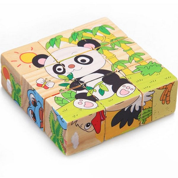 

wooden toys children puzzle 3d 9 piece six sided learning toys for children early educational animal fruit pattern kids gift y200413