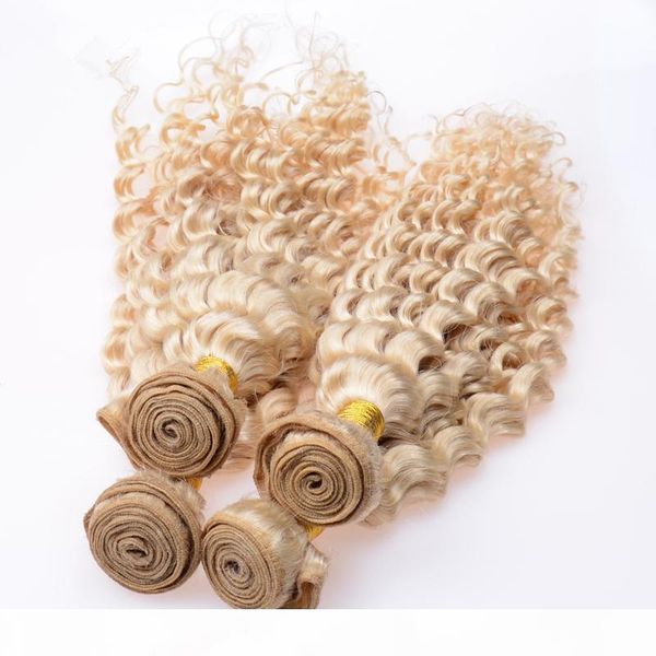 

#613 bleach blonde virgin peruvian human hair wefts extensions deep wave wavy blonde virgin remy human hair weave bundles 4pcs lot, Black