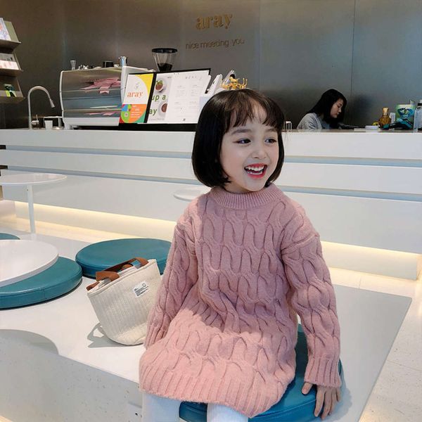 

wear twist winter wool girls' drs horse korean round neck sweater children's medium length knitted wa2sanee78pi, Blue