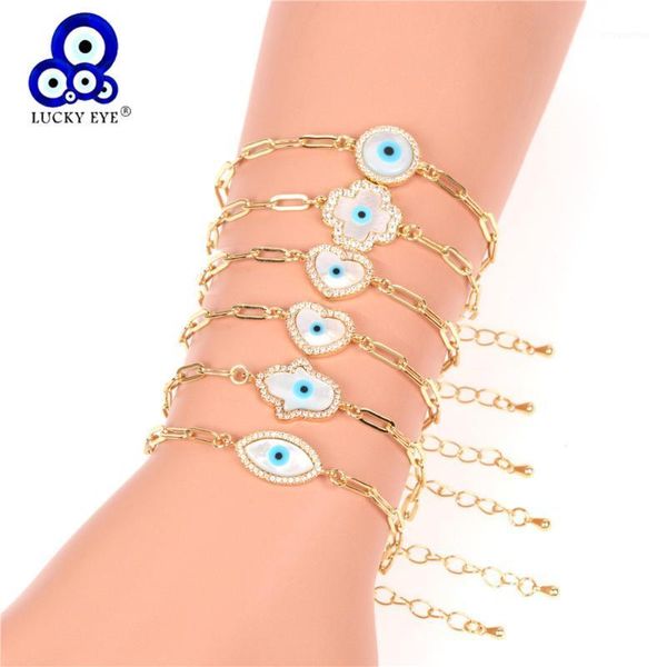 

lucky eye heart fatima hamsa hand charm bracelet gold color chain turkish eye bracelet adjustable for women girls jewelry le5031, Golden;silver