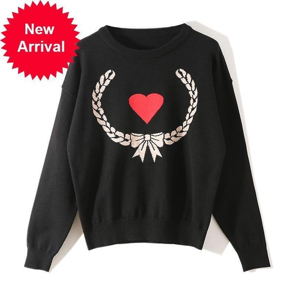 

high 2021 new quality track mark female winter peach heart embroidered black fashion long love sweater upper clothes djbz, White;black