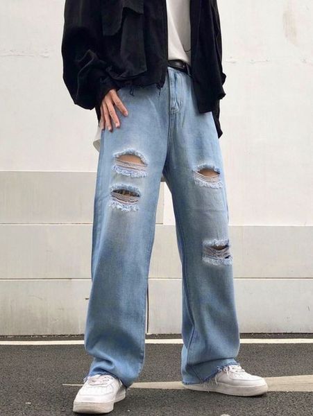 

men ripped wide leg jeans j8ol#, Blue