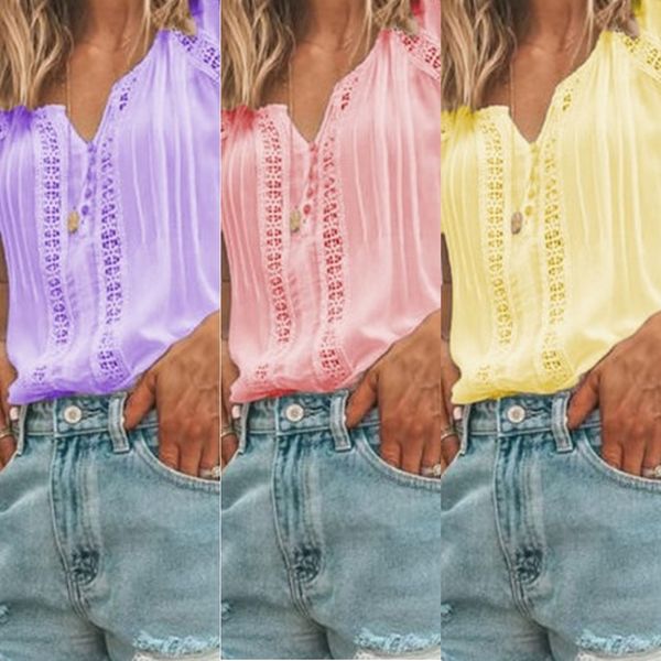 

t4kt3 2020 summer stretch lace chest 2020 v-neck casual short-sleeved chiffon summer chiffon lace chest stretch t-shirt v-neck casual short, White