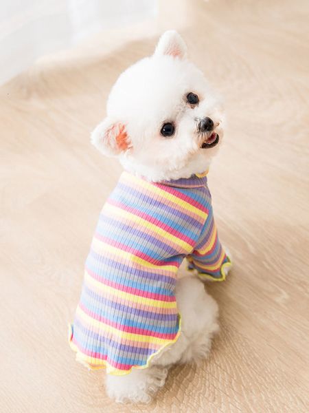 

rainbow t-shirt cloth milk cat small dog teddy pet bear autumn winter thin warm