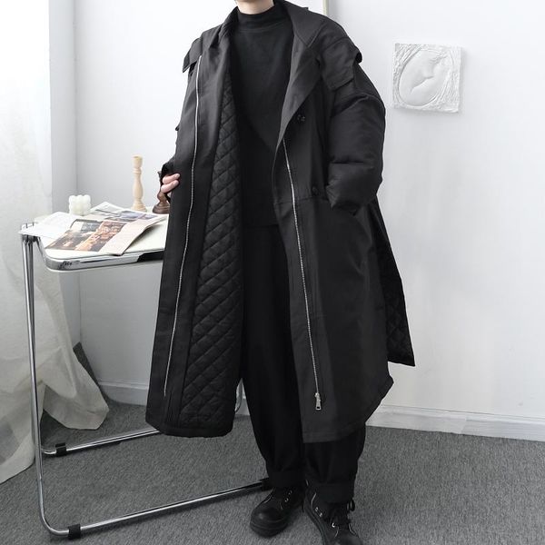 

male japan streetwear retro jacket outerwear men's cotton padded thicken loose casual windbreaker black hooded long parkas coat