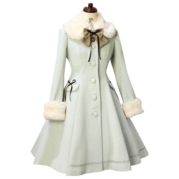 

lolita winter coat sweet fur collared daily single-breasted women's long coat custom tailored 201216, Black