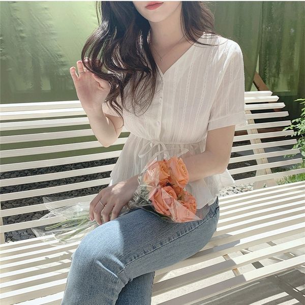 

embroidery shirt summer white blouses women femme casual women short sleeve girls blouse linen cotton lace up plus size lj200810