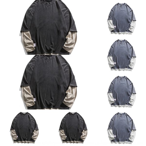 

it's not vulgar autumn underpants sweater fake two pieces of sweater men's loose fashion fashion color contrast casual bottom coat, Black