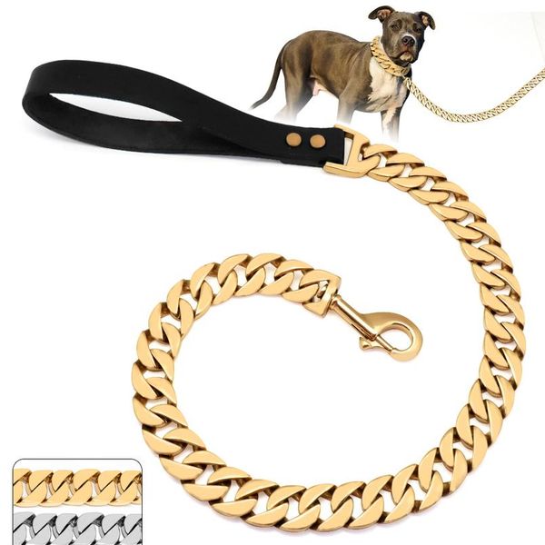 

32mm durable stainless steel dog chain leash collar strong pet dog gold silver chain lead for medium large dogs bulldog sqctzg