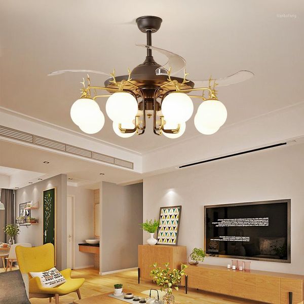 

110v/220v ceiling fan light nordic restaurant ceiling fan classic simple light luxury invisible fans with lights1