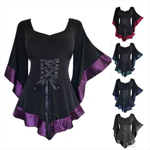 

womens tunic long gothic punk hip hop clothes ladies blouse new puls size black costume, White