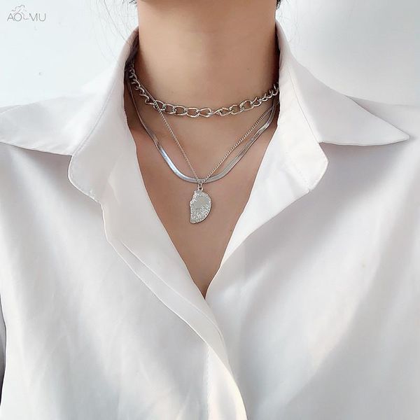 

aomu 2020 design gold silver color multi-layered irregular geometry snake bone necklace hip hop choker for women men jewelry