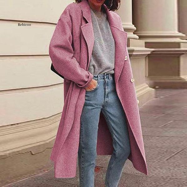 

women's wool & blends women woolens overcoat female coat autumn winter the fashion long style jacket plus size camel co, Black