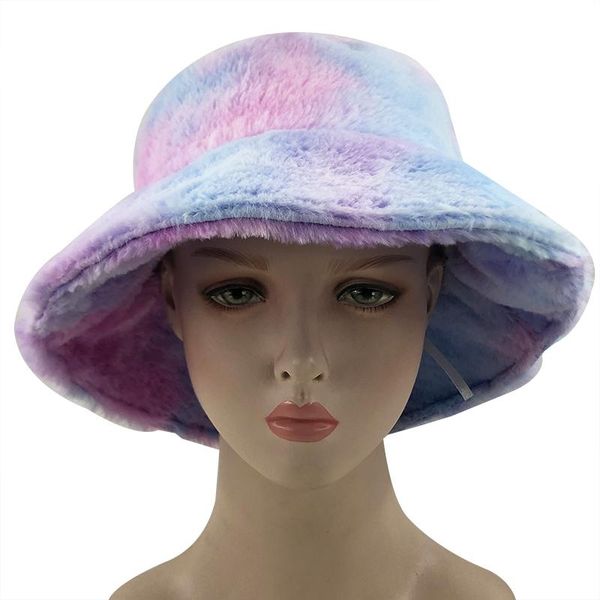

зимний искусственного меха кролика bucket hat для женщин девушки моды радуга мягкий теплый cap рыбалка открытый отпуск hat lady tie dye пана, Black;white