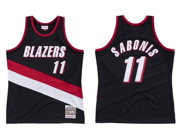 

men's basketball portland trail blazers 11 arvydas sabonis mitchell & ness 1999-00 hardwoods classics authentic jersey, Black;red