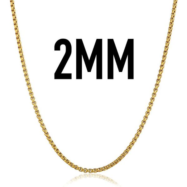 

chains 2mm thin mens womens stainless steel necklace round box link gold color chain neck jewelry wholesale lkn385a, Silver