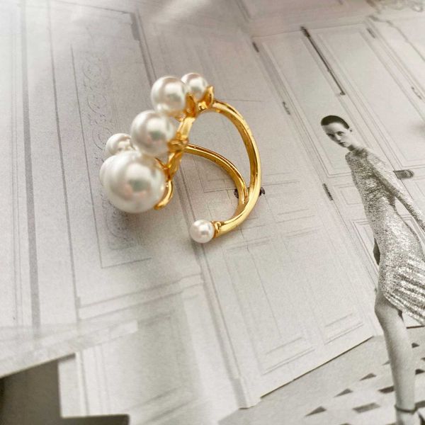 

niche designer gold plated copper inlaid pearl ring women's summer ins style, Silver